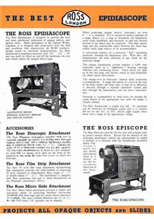 Ross Epidiascope Standard manual. Camera Instructions.